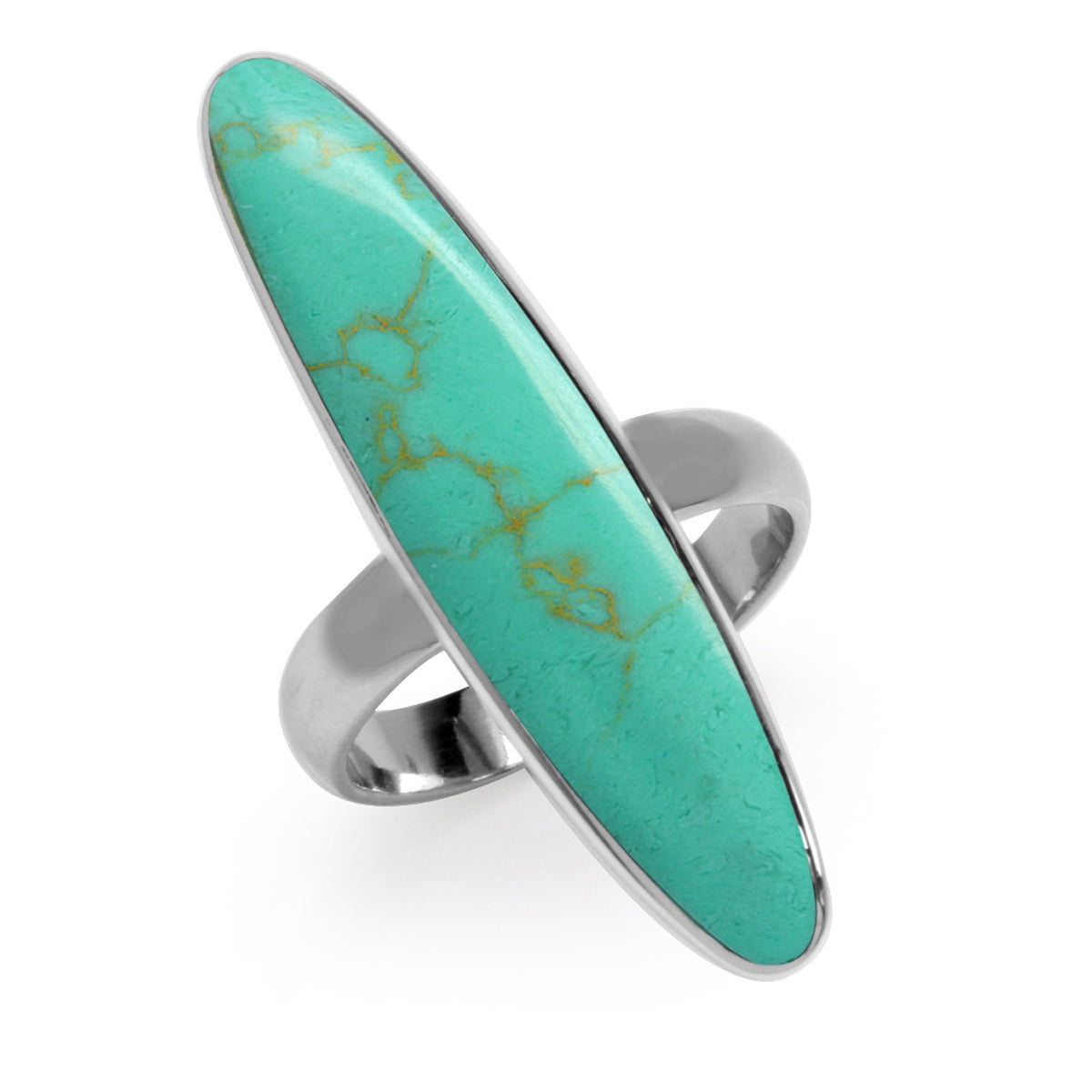 Long Created Green Turquoise Inlay White Gold Plated 925 Sterling Silver Ring silvershake