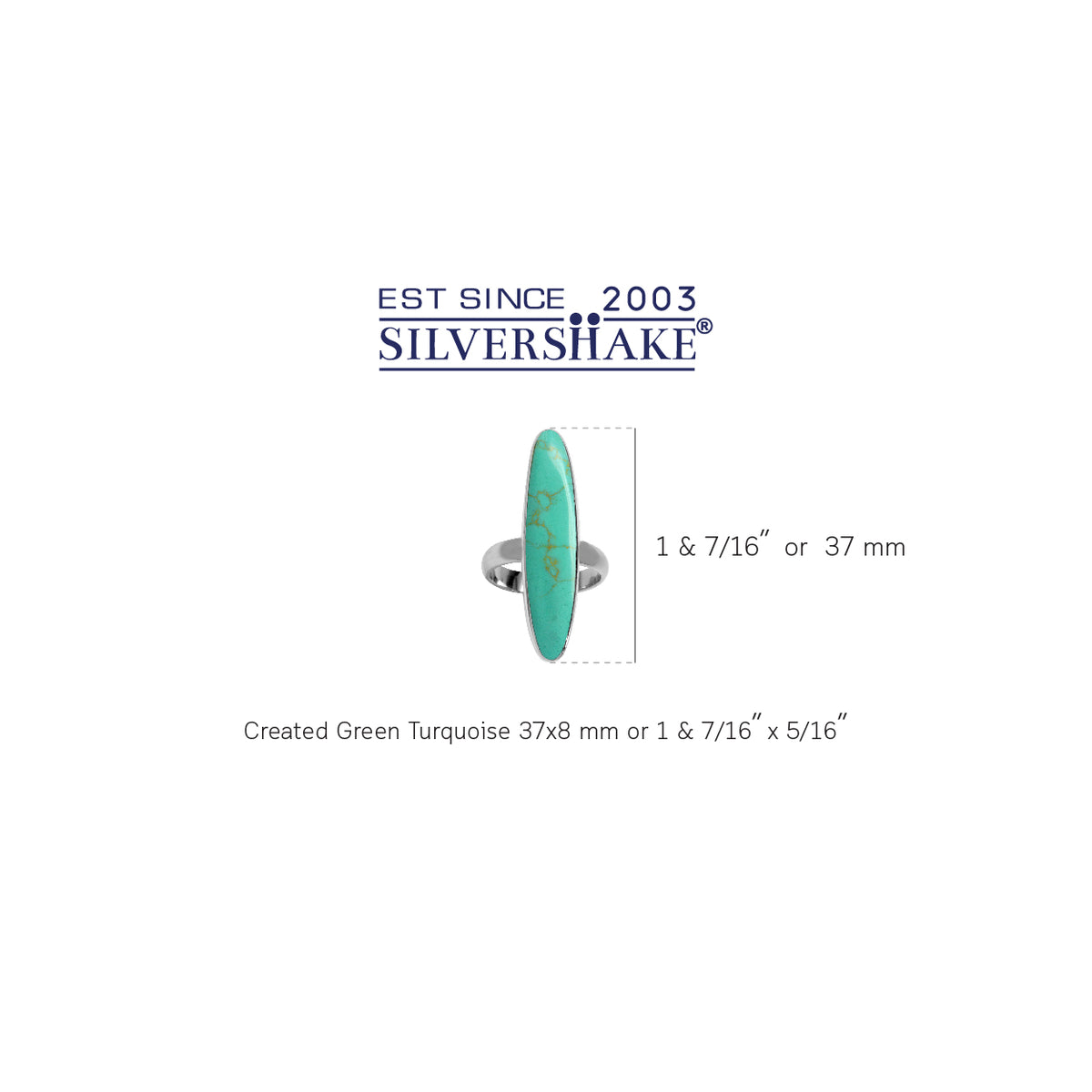 Long Created Green Turquoise Inlay White Gold Plated 925 Sterling Silver Ring silvershake