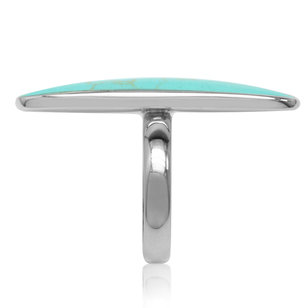 Long Created Green Turquoise Inlay White Gold Plated 925 Sterling Silver Ring silvershake
