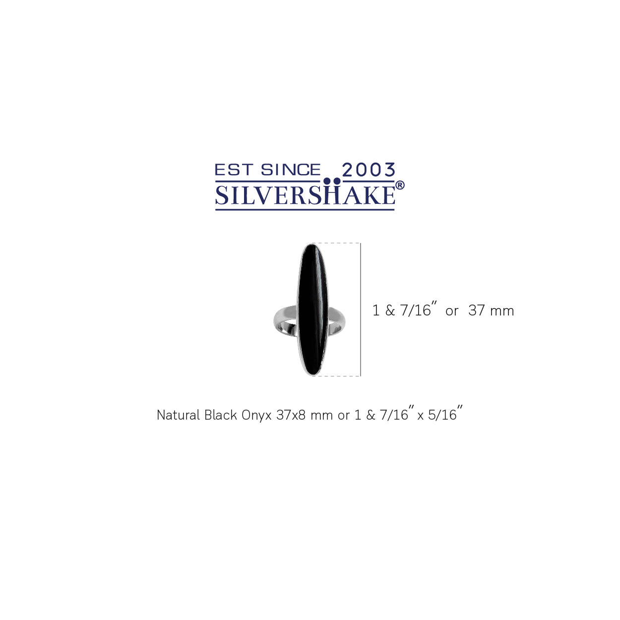 Long Created Black Onyx Inlay White Gold Plated 925 Sterling Silver Ring Jewelry for Women - Silvershake-store