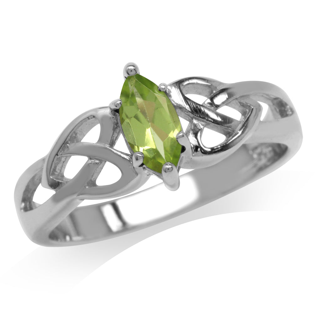 Natural Peridot 925 Sterling Silver Celtic Knot Heart Ring - Silvershake-store