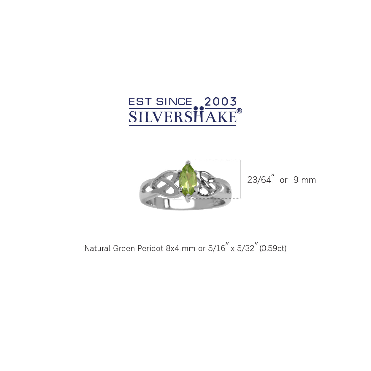 Natural Peridot 925 Sterling Silver Celtic Knot Heart Ring - Silvershake-store