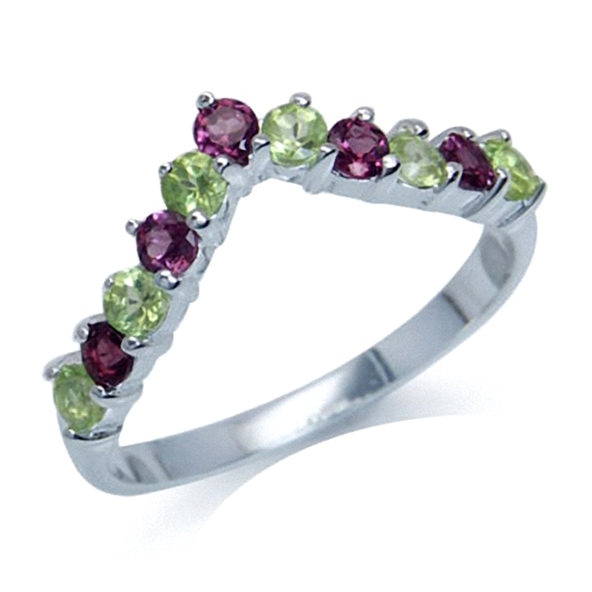 Natural Peridot and Rhodolite Garnet 925 Sterling Silver V Shape Stack Stackable Ring - Silvershake-store