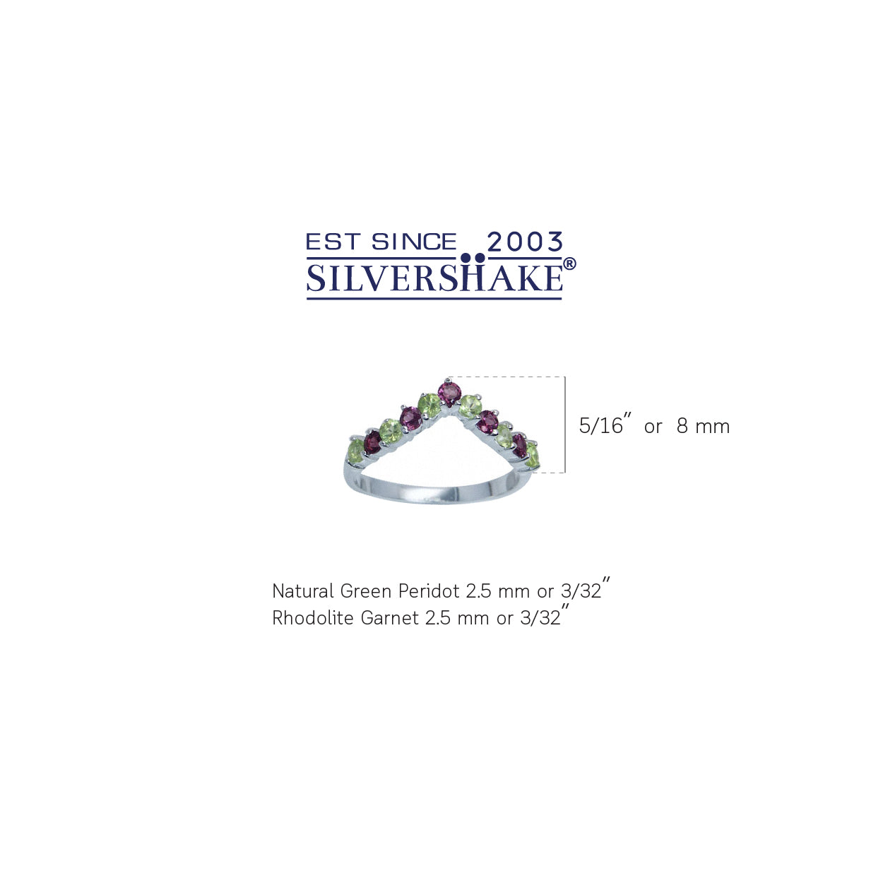 Natural Peridot and Rhodolite Garnet 925 Sterling Silver V Shape Stack Stackable Ring - Silvershake-store