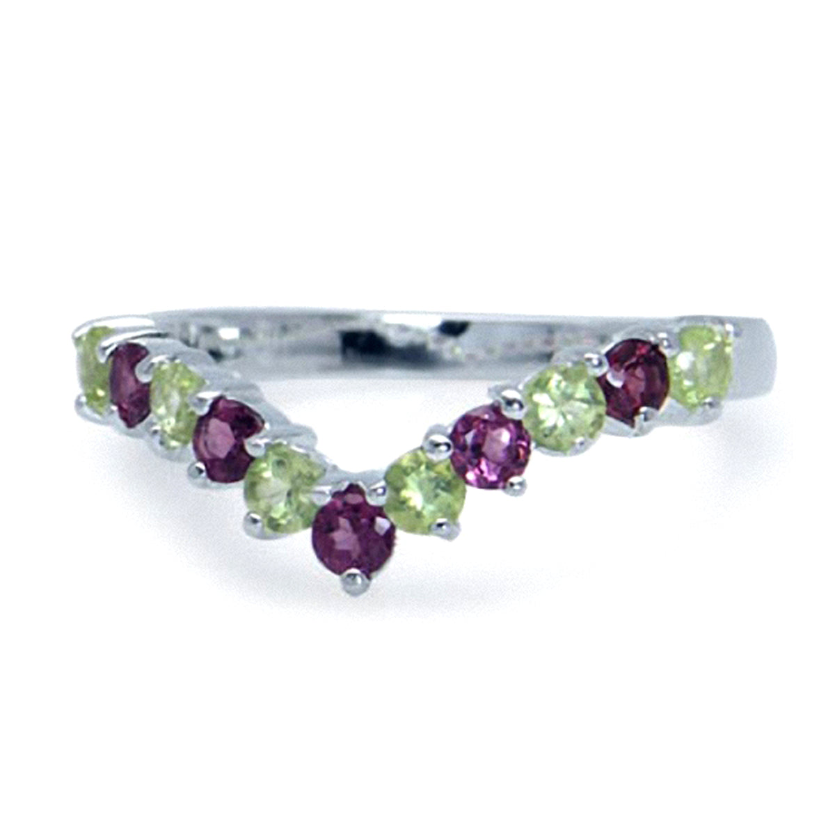 Natural Peridot and Rhodolite Garnet 925 Sterling Silver V Shape Stack Stackable Ring - Silvershake-store