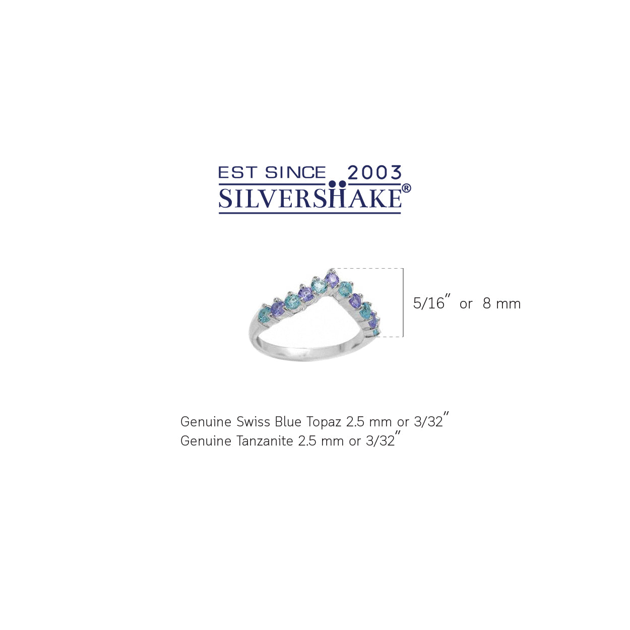 Genuine Swiss Blue Topaz and Tanzanite 925 Sterling Silver V Shape Stack Stackable Ring - Silvershake-store