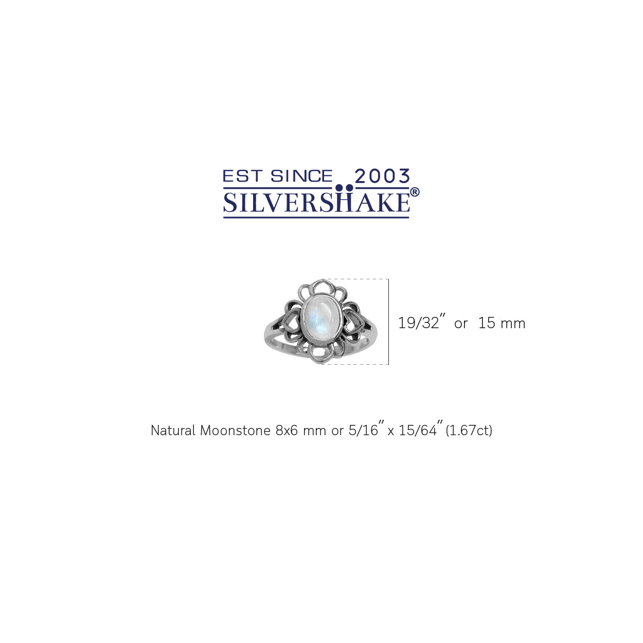 Natural Moonstone 925 Sterling Silver Filigree Flower Ring - Silvershake-store