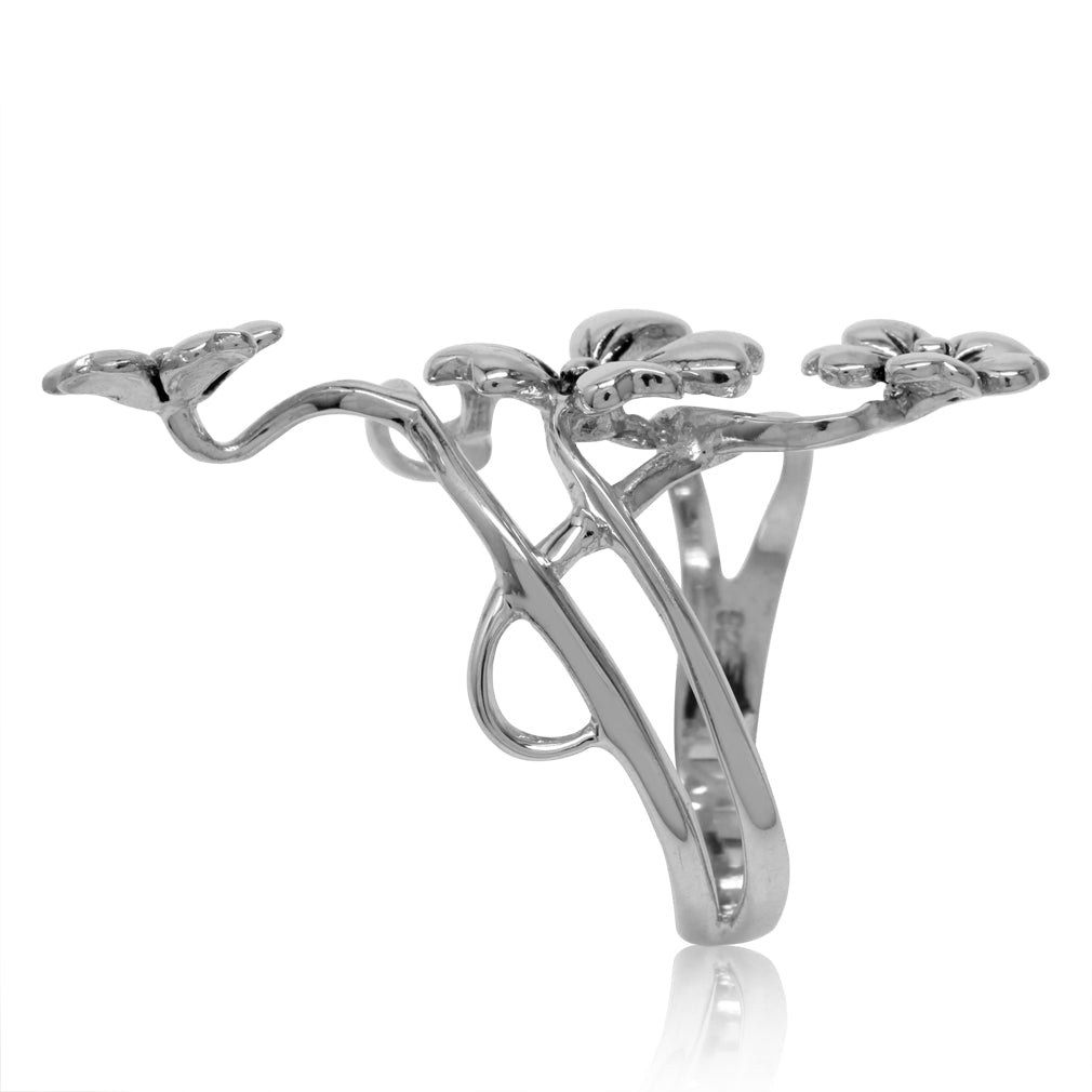 40mm Long 925 Sterling Silver 3 Flowers Ring - Silvershake-store