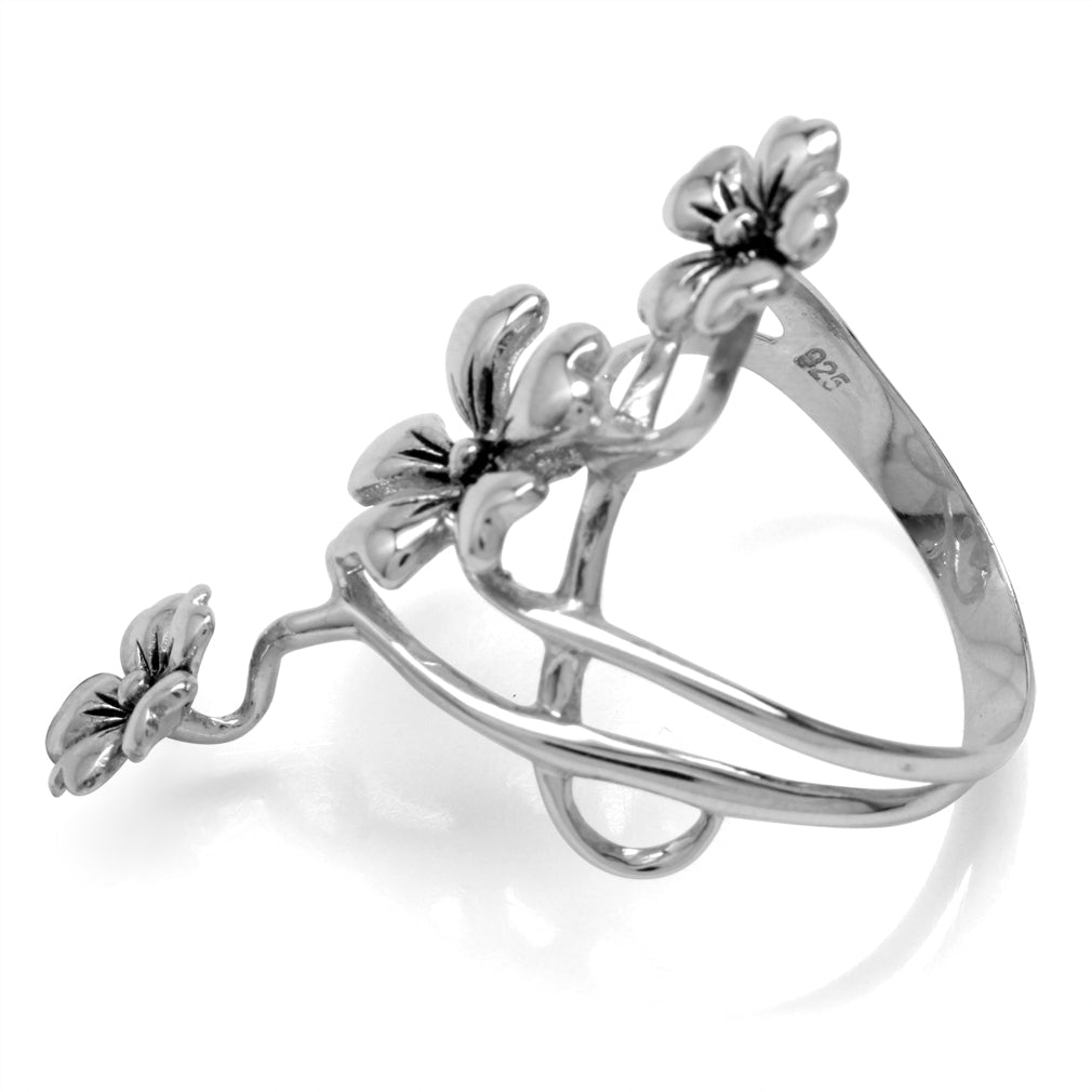 40mm Long 925 Sterling Silver 3 Flowers Ring - Silvershake-store