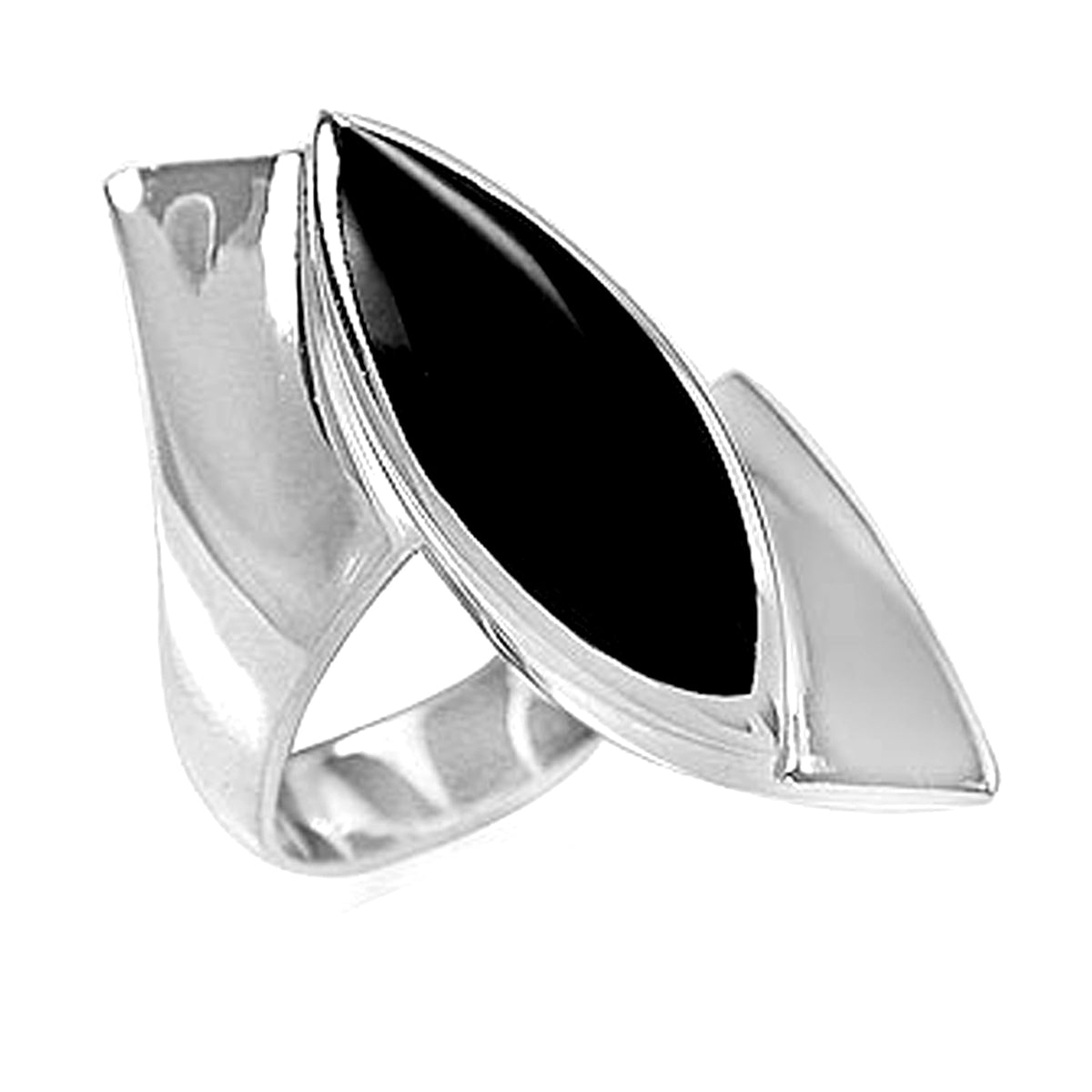 Marquise Shape Created Black Onyx White Gold Plated 925 Sterling Silver Ring silvershake