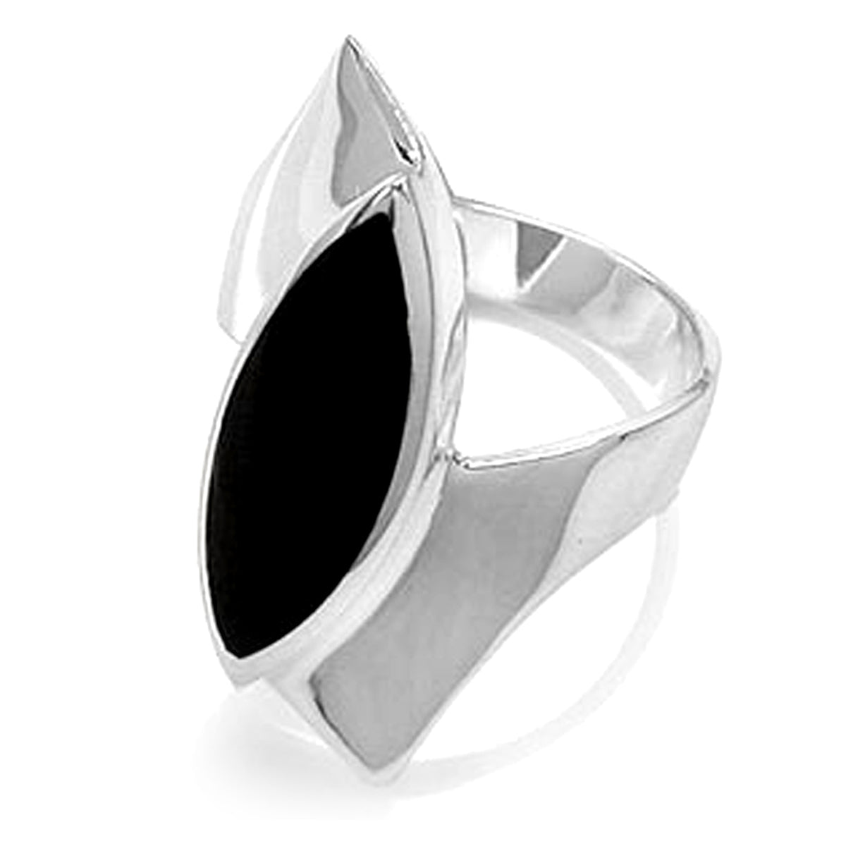 Marquise Shape Created Black Onyx White Gold Plated 925 Sterling Silver Ring silvershake