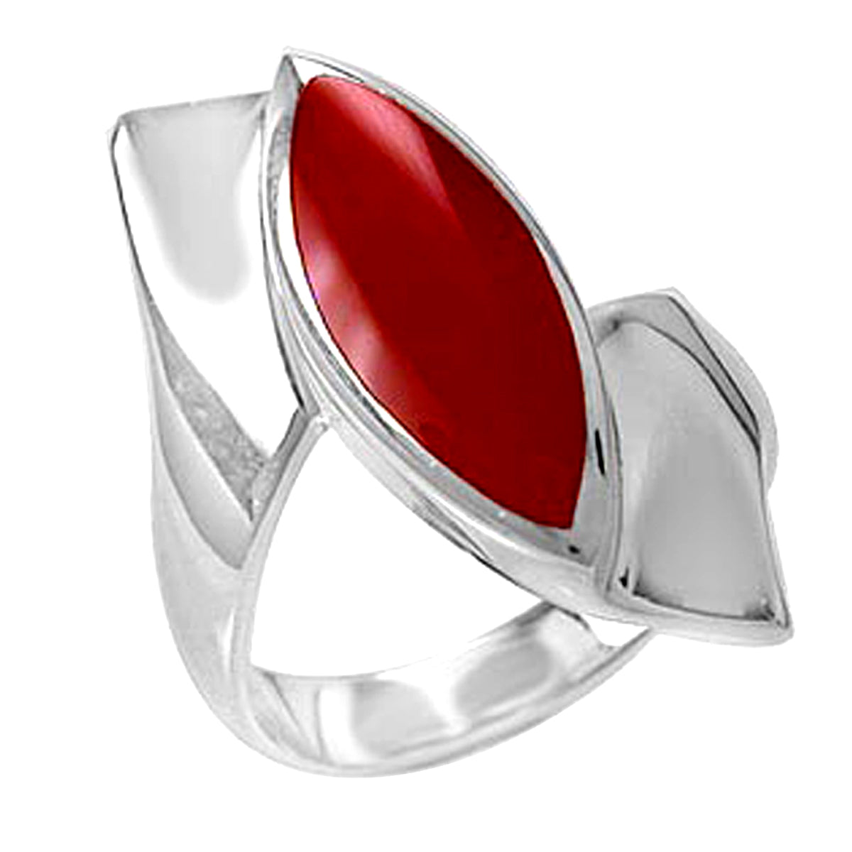 Marquise Shape Created Red Coral White Gold Plated 925 Sterling Silver Ring silvershake