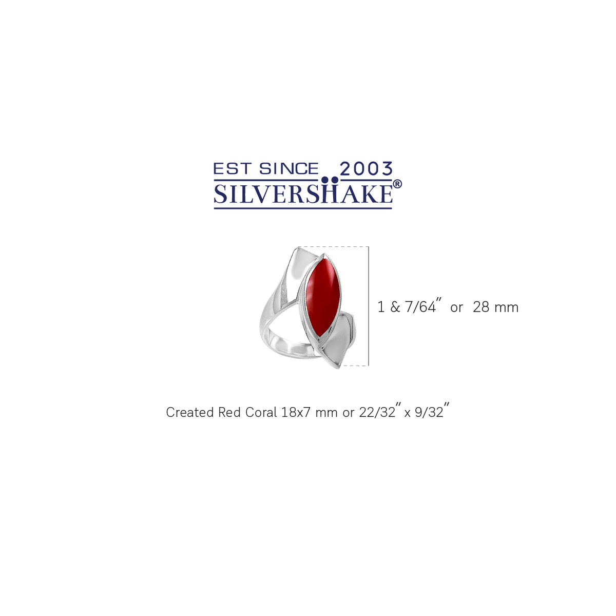 Marquise Shape Created Red Coral White Gold Plated 925 Sterling Silver Ring silvershake