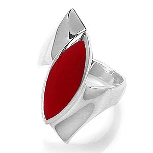 Marquise Shape Created Red Coral White Gold Plated 925 Sterling Silver Ring silvershake
