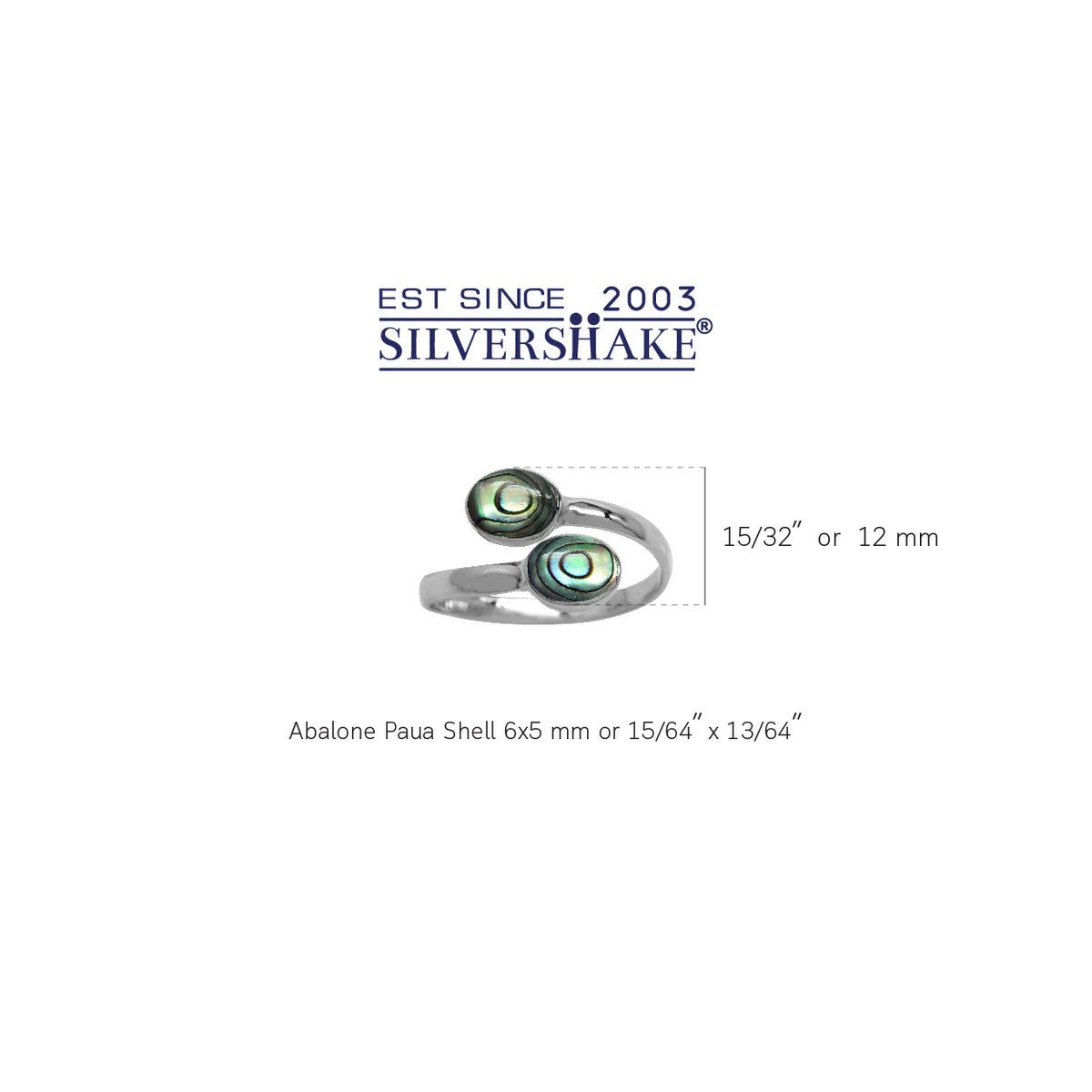 Abalone/Paua Shell Inlay White Gold Plated 925 Sterling Silver Bypass Adjustable Ring silvershake