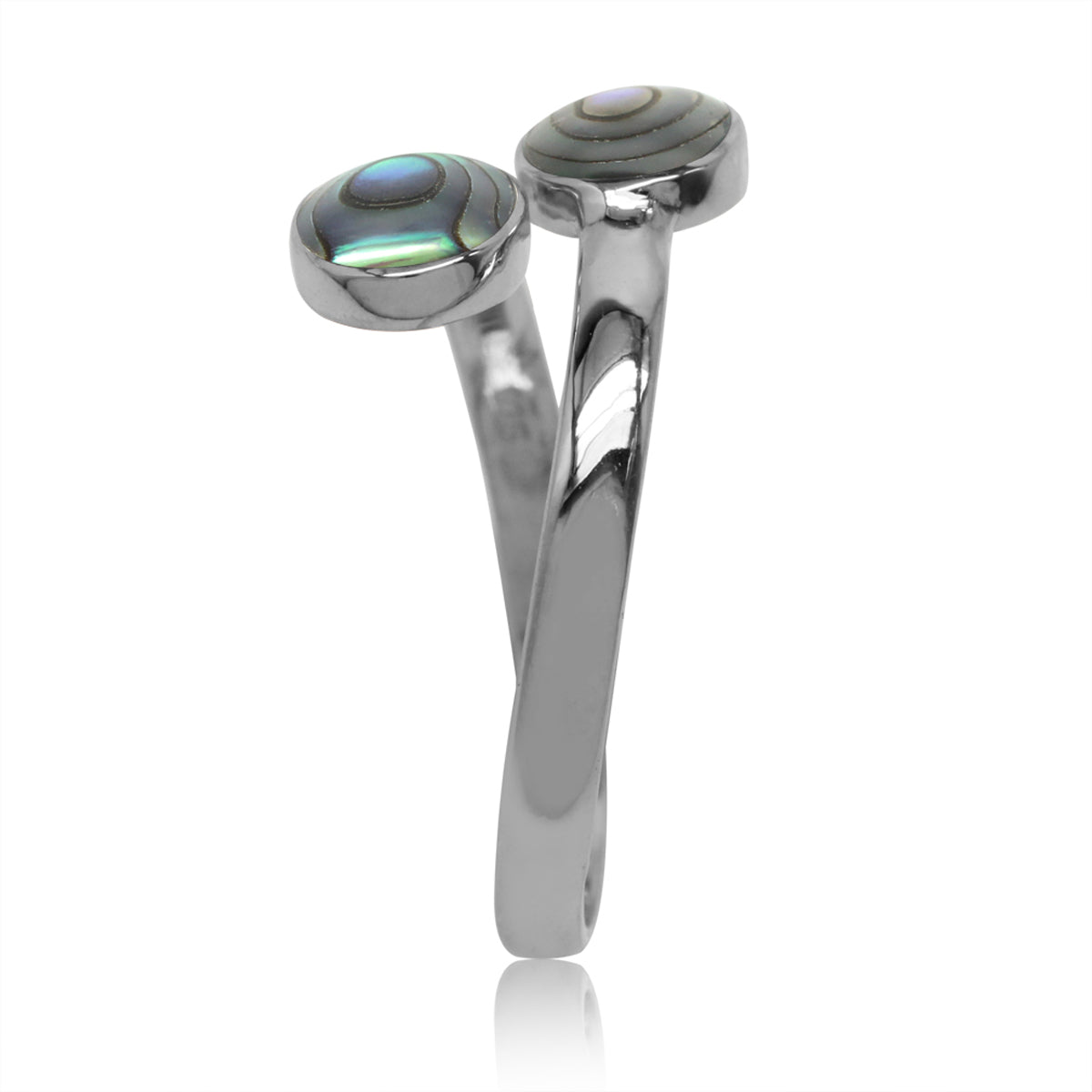 Abalone/Paua Shell Inlay White Gold Plated 925 Sterling Silver Bypass Adjustable Ring silvershake
