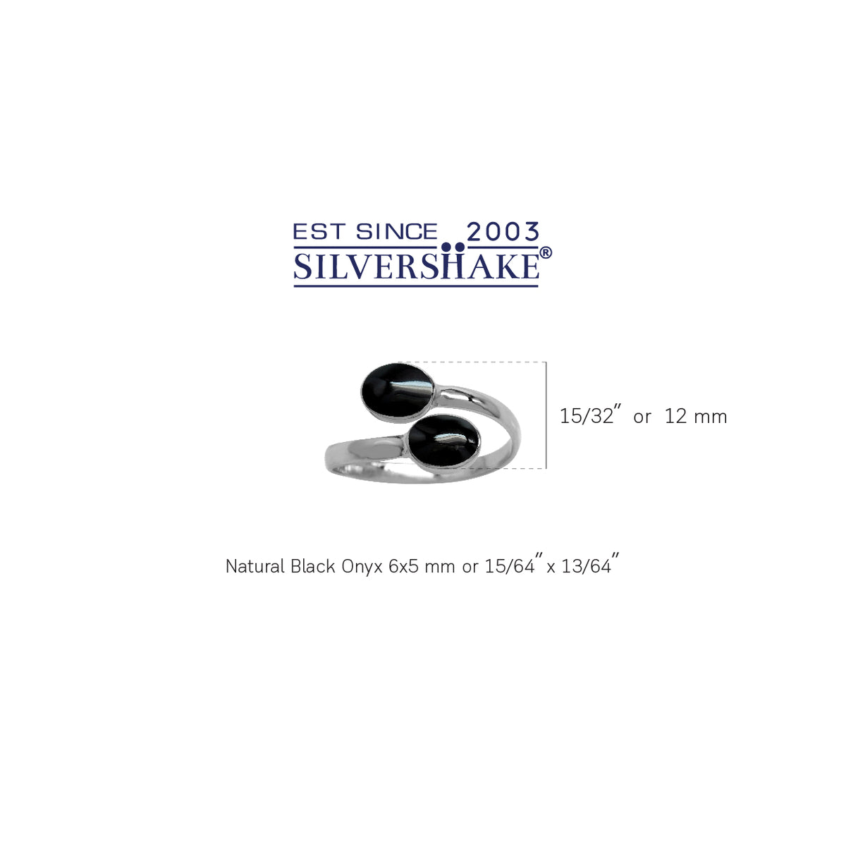 Created Black Onyx Inlay White Gold Plated 925 Sterling Silver Bypass Adjustable Ring silvershake