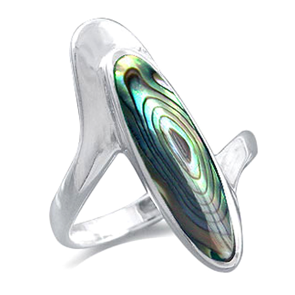 Long Abalone Paua Shell Inlay White Gold Plated 925 Sterling Silver Modern Style Ring - Silvershake-store