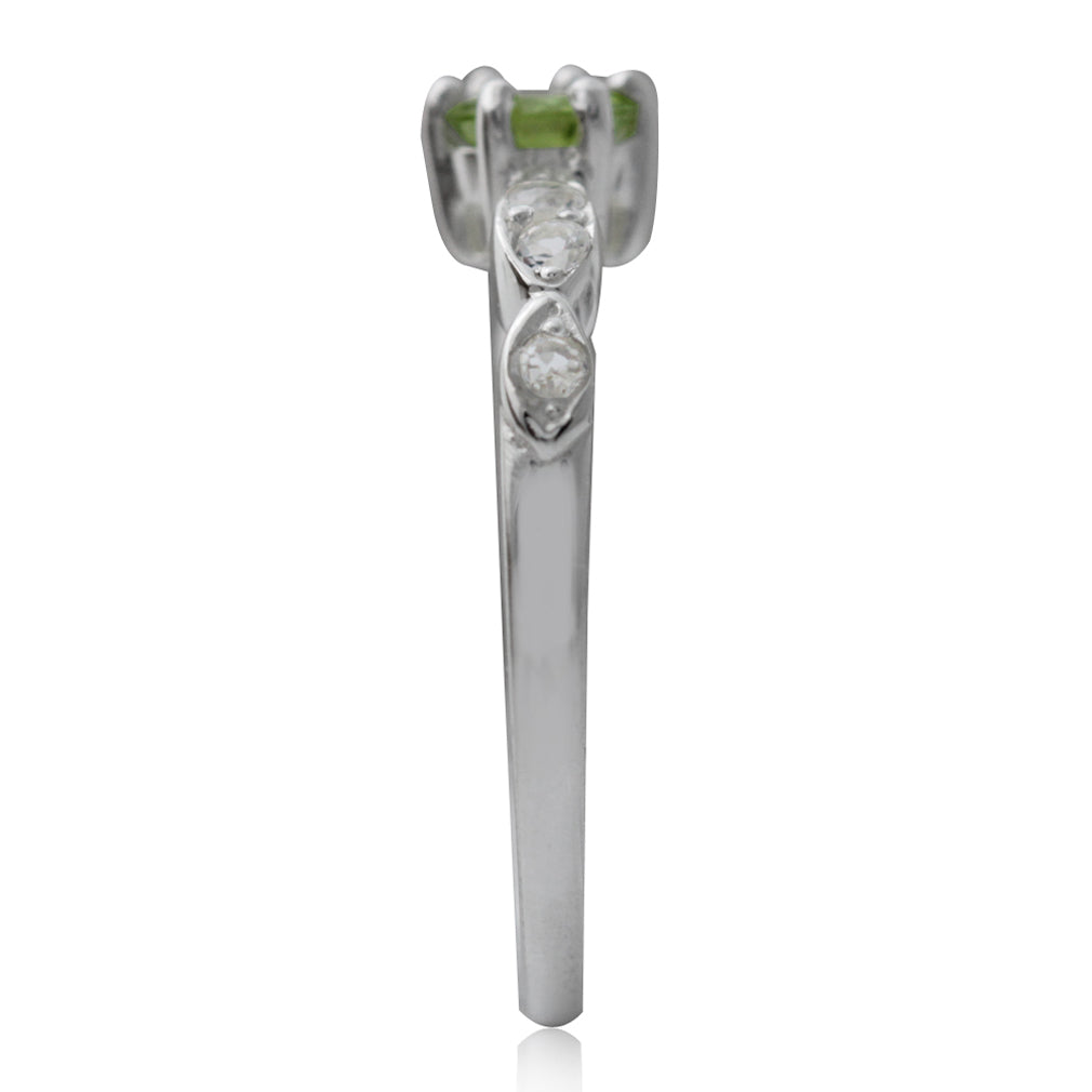 Natural Peridot and White Topaz 925 Sterling Silver Engagement Ring - Silvershake-store