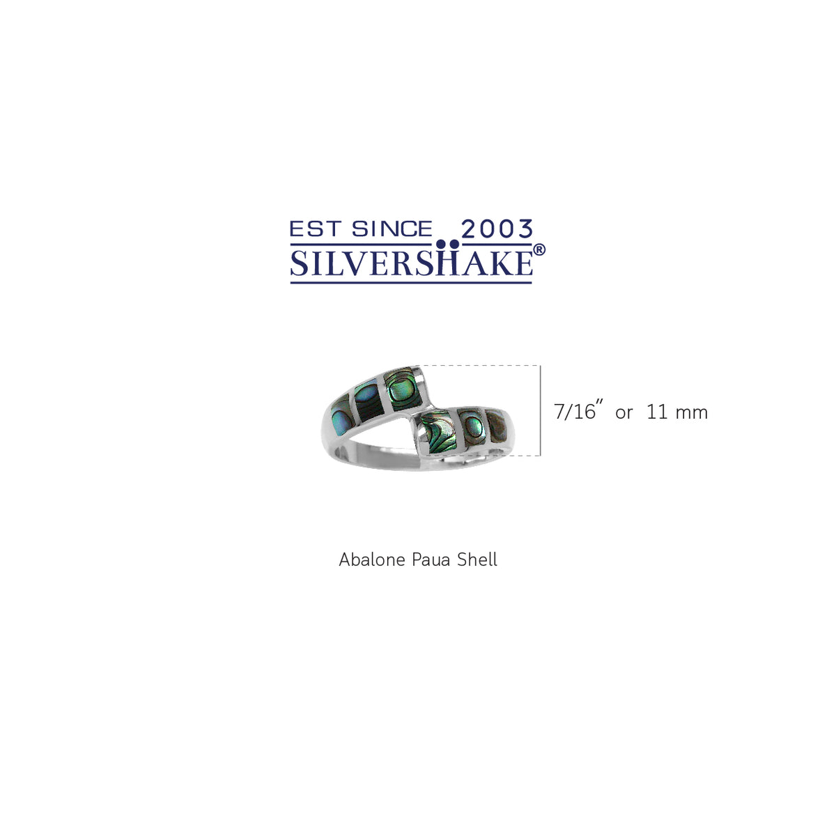 Abalone/Paua Shell Inlay White Gold Plated 925 Sterling Silver Bypass Casual Ring silvershake