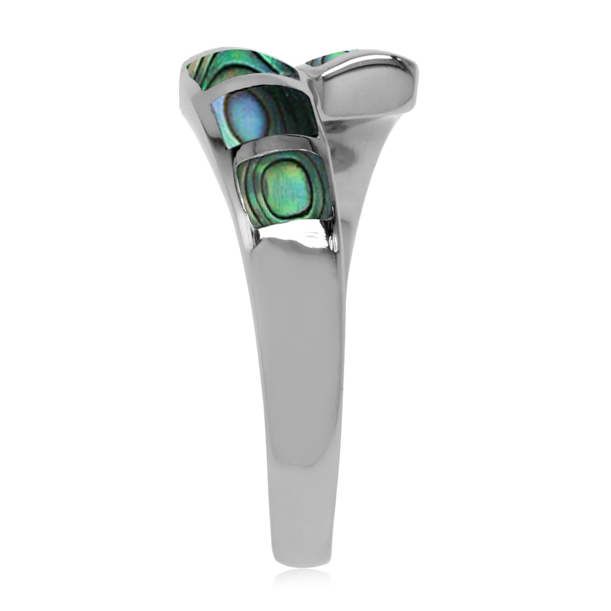 Abalone/Paua Shell Inlay White Gold Plated 925 Sterling Silver Bypass Casual Ring silvershake