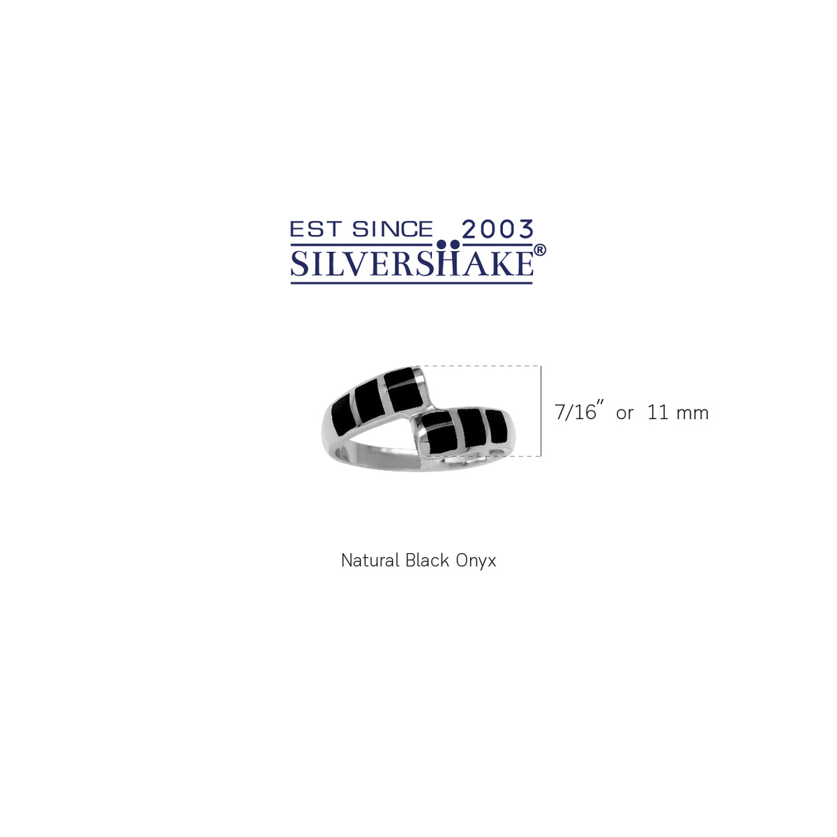 Created Black Onyx Inlay White Gold Plated 925 Sterling Silver Bypass Casual Ring silvershake