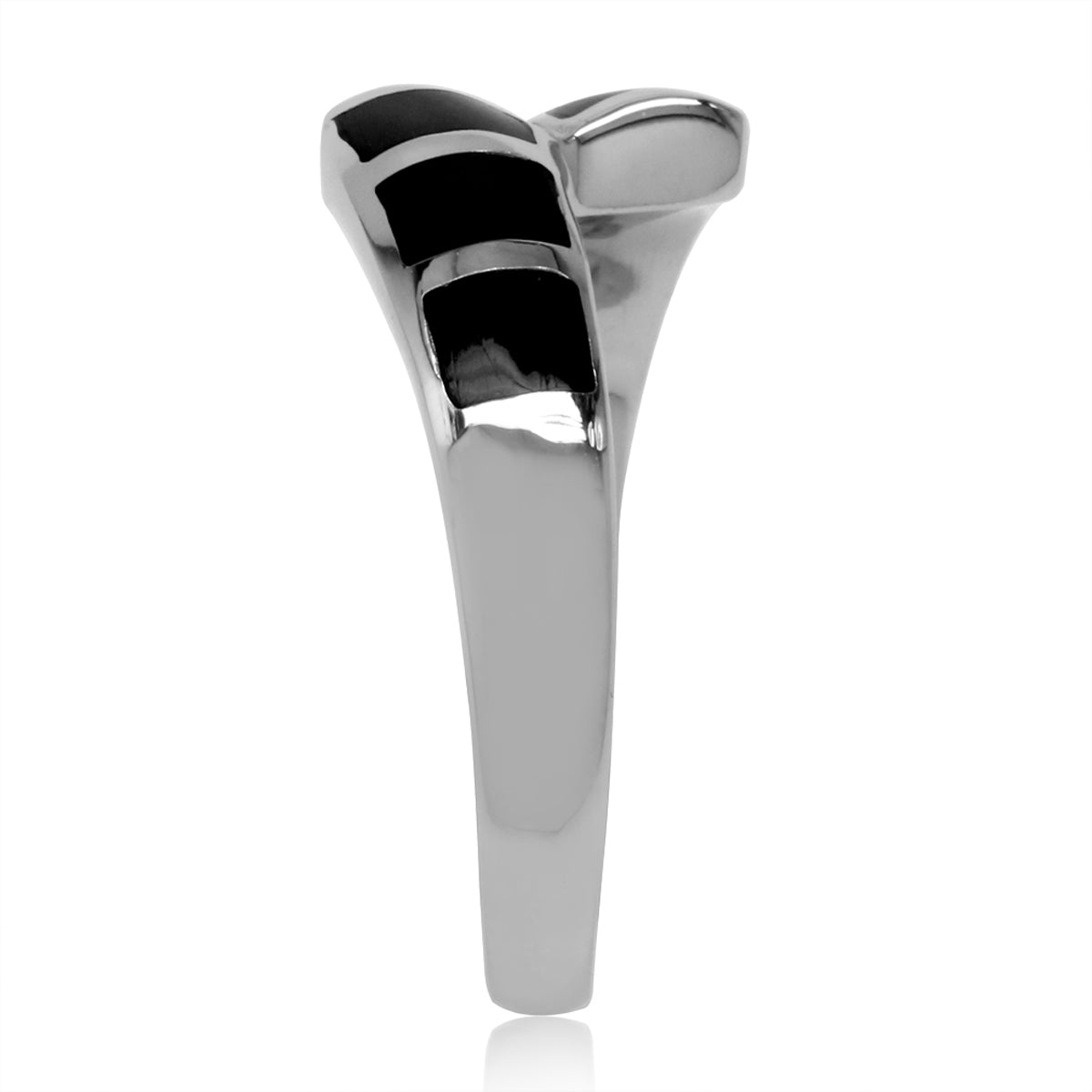 Created Black Onyx Inlay White Gold Plated 925 Sterling Silver Bypass Casual Ring silvershake