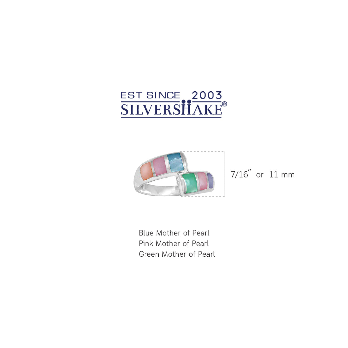 Multi Colored Mother Of Pearl Inlay White Gold Plated 925 Sterling Silver Bypass Casual Ring silvershake