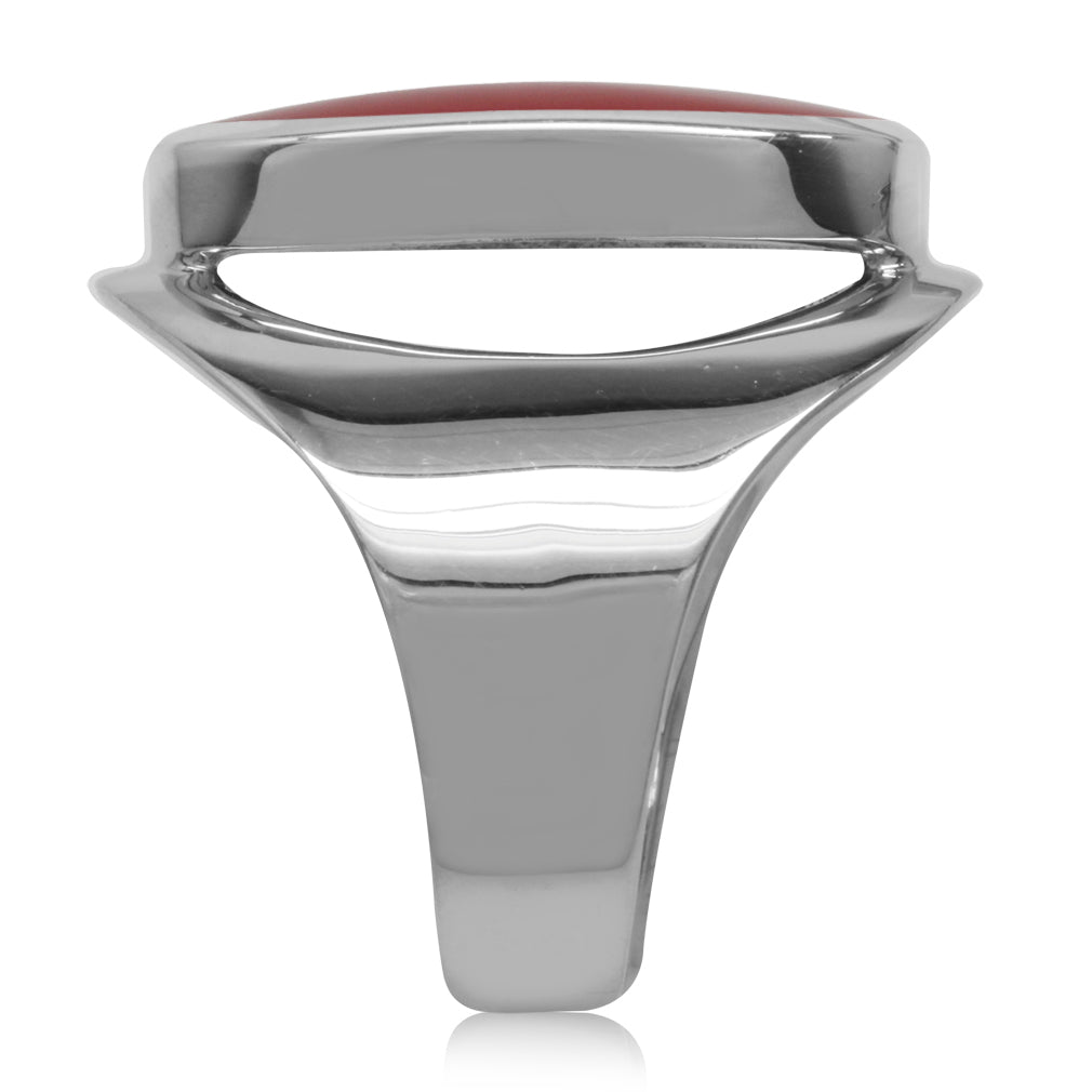 Created Red Coral Inlay White Gold Plated 925 Sterling Silver Casual Armor Ring - Silvershake-store