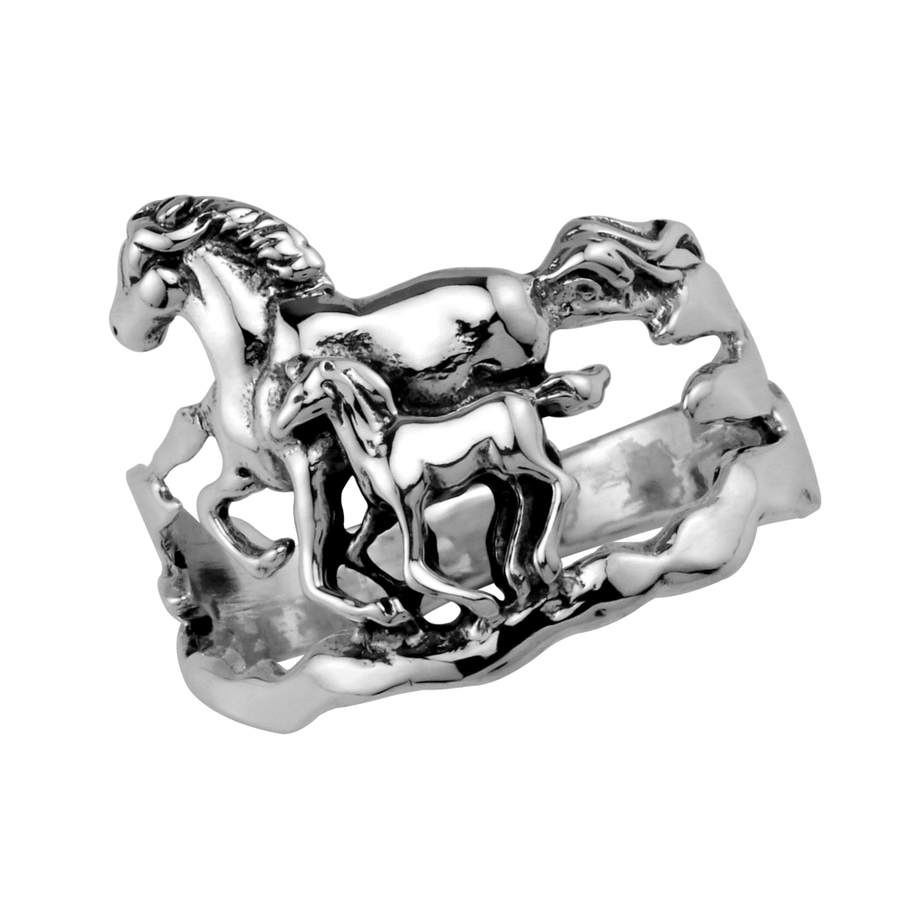 Double Horse 925 Sterling Silver with Antique Finish Ring - Silvershake-store