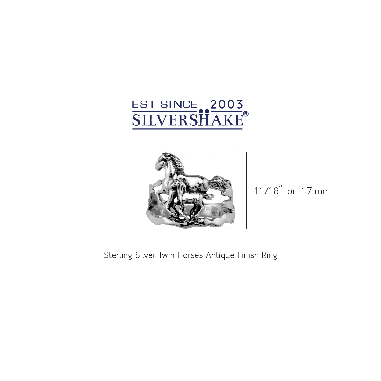 Double Horse 925 Sterling Silver with Antique Finish Ring - Silvershake-store