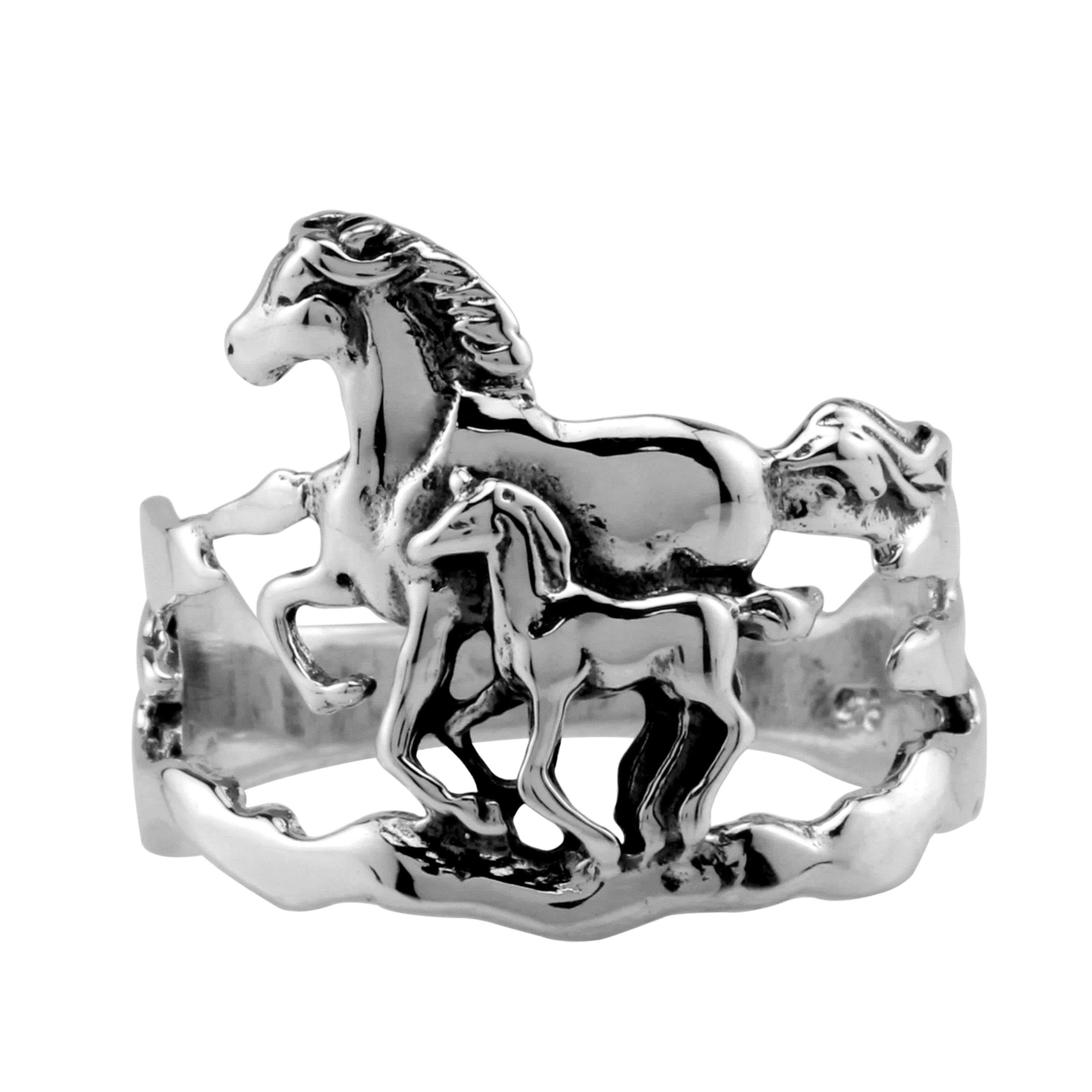 Double Horse 925 Sterling Silver with Antique Finish Ring - Silvershake-store