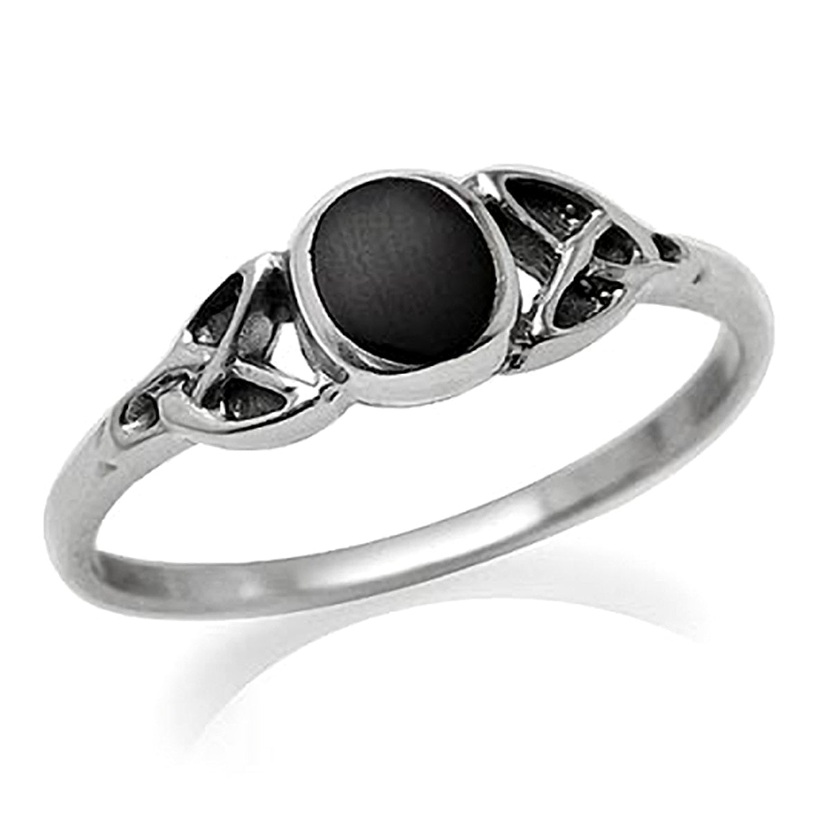 Petite Created Black Onyx Inlay 925 Sterling Silver Celtic Knot Ring - Silvershake-store