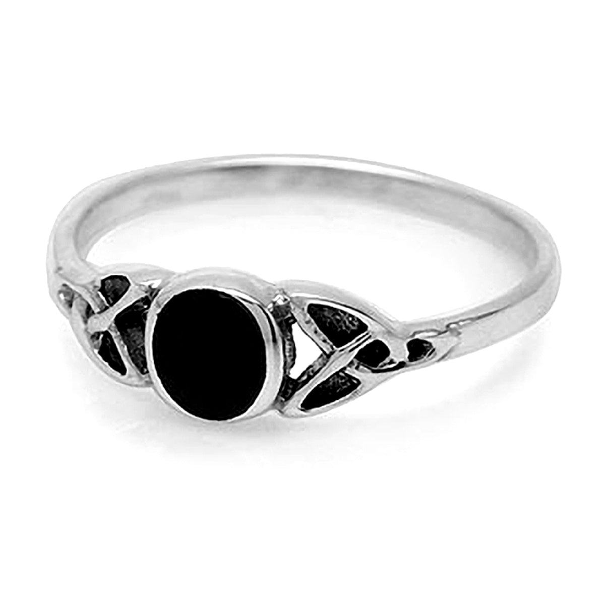 Petite Created Black Onyx Inlay 925 Sterling Silver Celtic Knot Ring - Silvershake-store