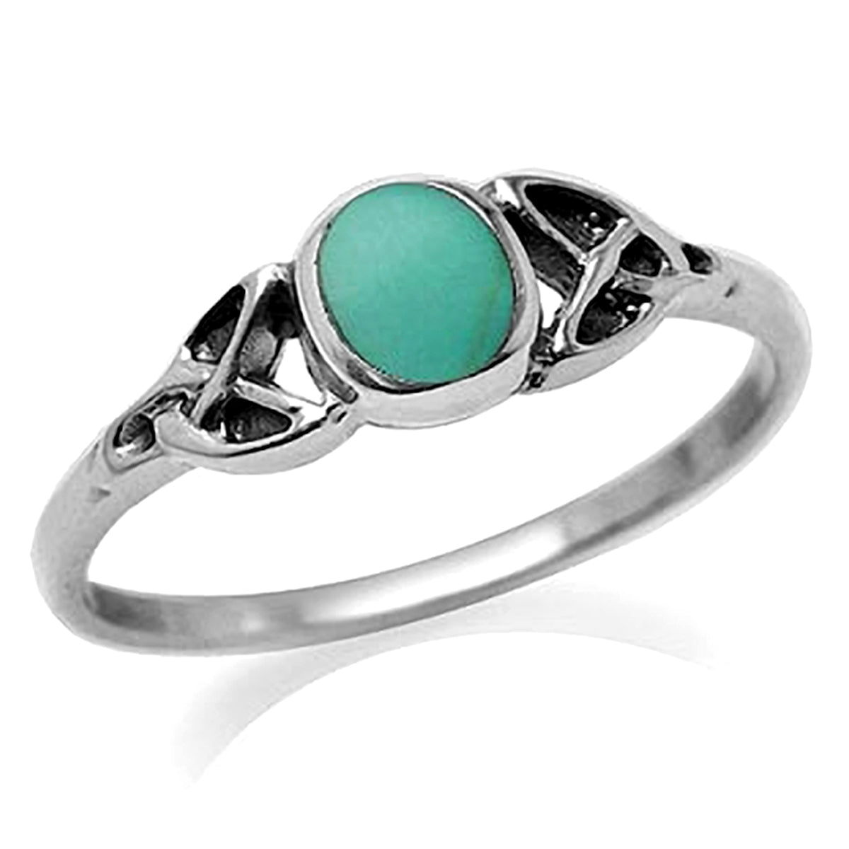 Petite Created Green Turquoise Inlay 925 Sterling Silver Celtic Knot Ring - Silvershake-store
