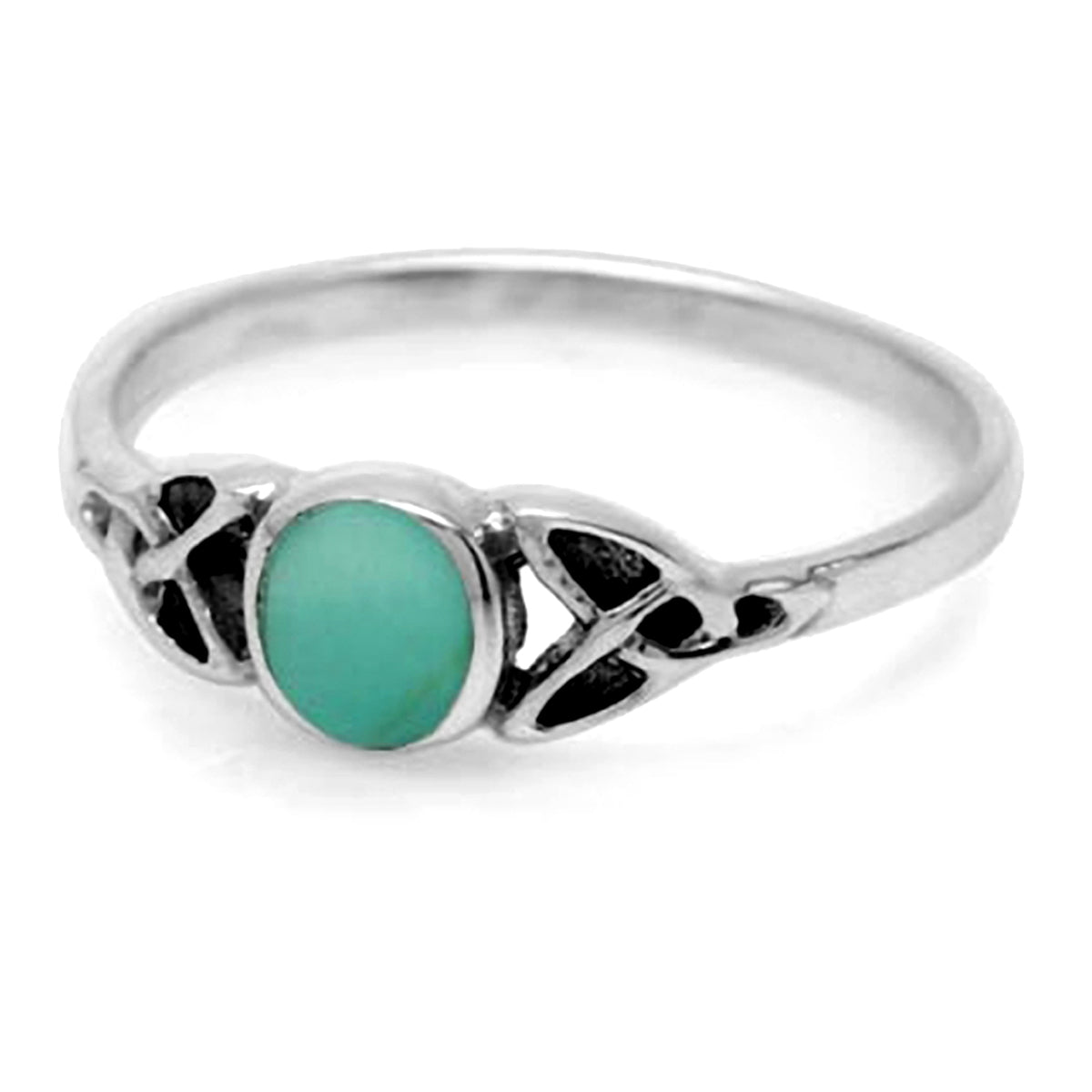 Petite Created Green Turquoise Inlay 925 Sterling Silver Celtic Knot Ring - Silvershake-store