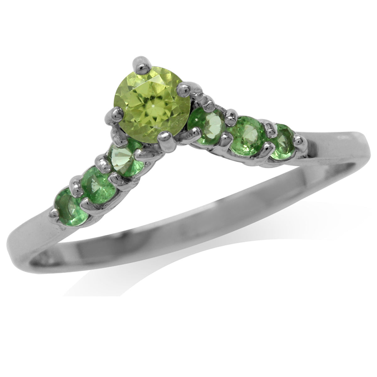 Natural Peridot & Tsavorite 925 Sterling Silver V-Shape Ring silvershake