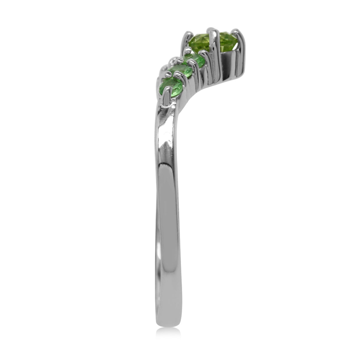 Natural Peridot & Tsavorite 925 Sterling Silver V-Shape Ring silvershake