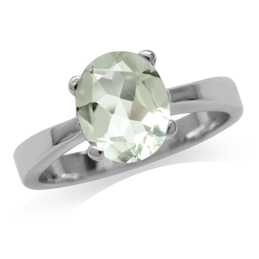 2.4ct. 10X8mm Natural Oval Shape Green Amethyst 925 Sterling Silver Classic Solitaire Ring - Silvershake-store