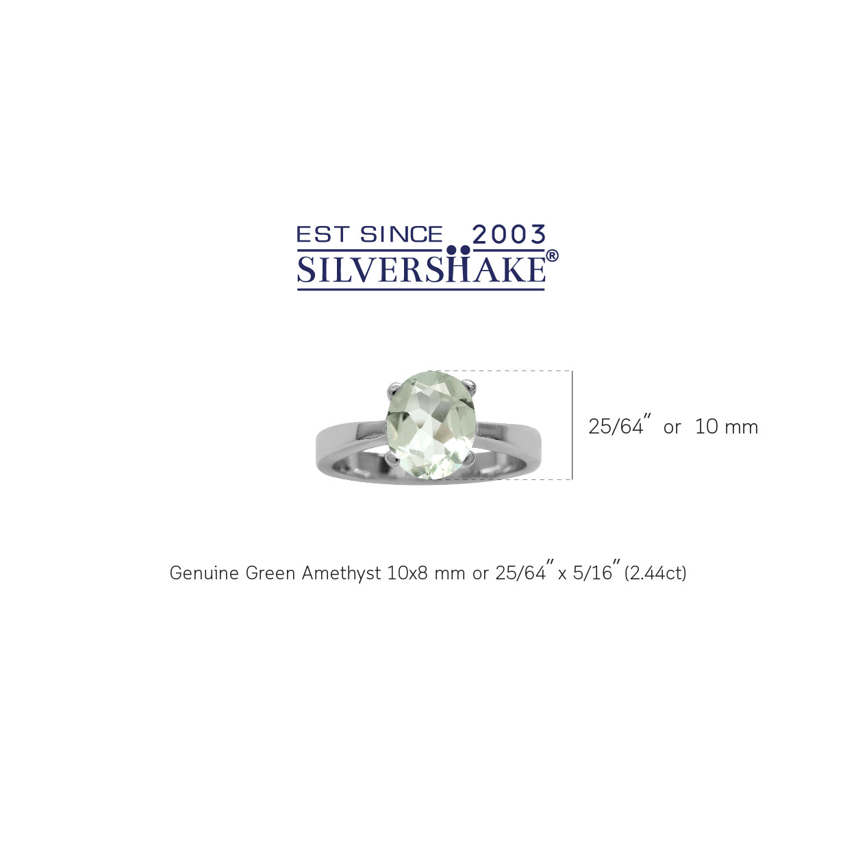 2.4ct. 10X8mm Natural Oval Shape Green Amethyst 925 Sterling Silver Classic Solitaire Ring - Silvershake-store