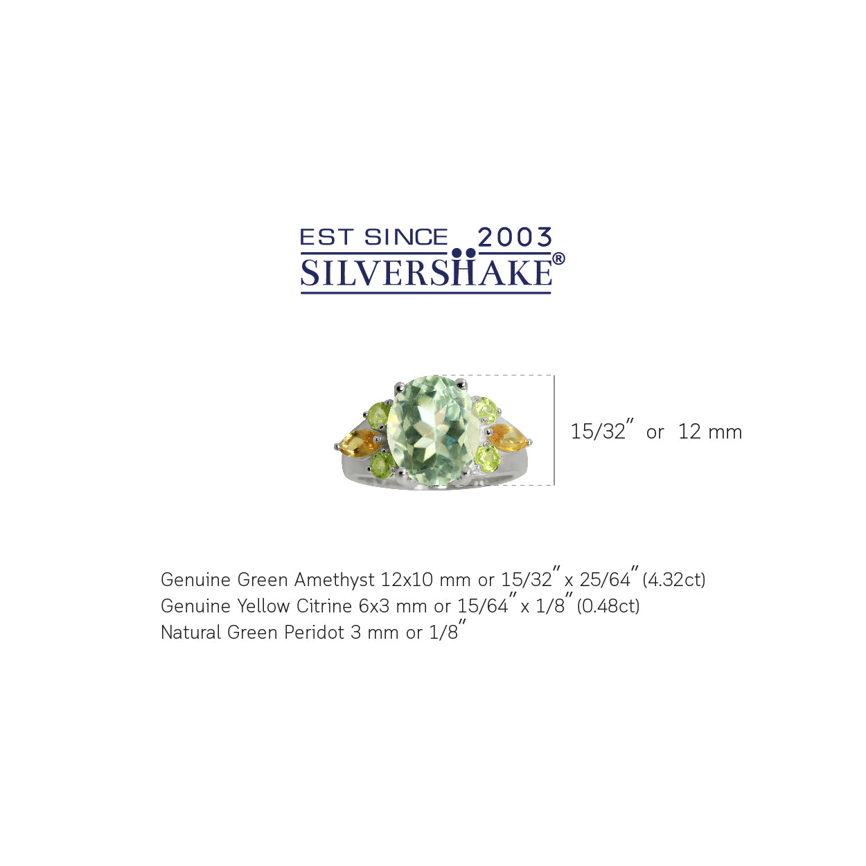 4.32ct. Natural Green Amethyst Peridot and Citrine 925 Sterling Silver Cocktail Ring - Silvershake-store