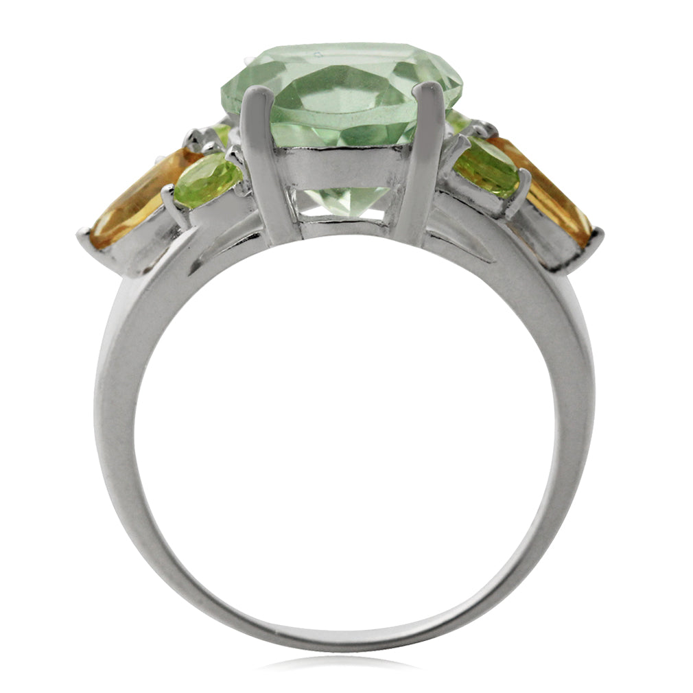 4.32ct. Natural Green Amethyst Peridot and Citrine 925 Sterling Silver Cocktail Ring - Silvershake-store