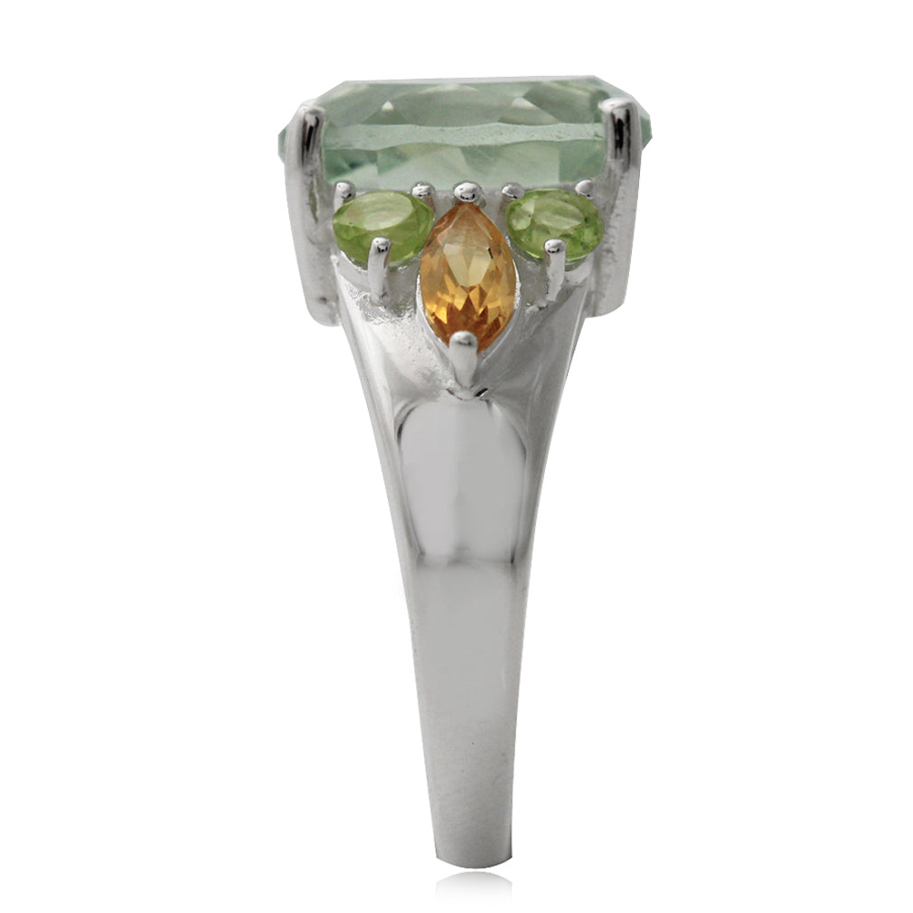 4.32ct. Natural Green Amethyst Peridot and Citrine 925 Sterling Silver Cocktail Ring - Silvershake-store