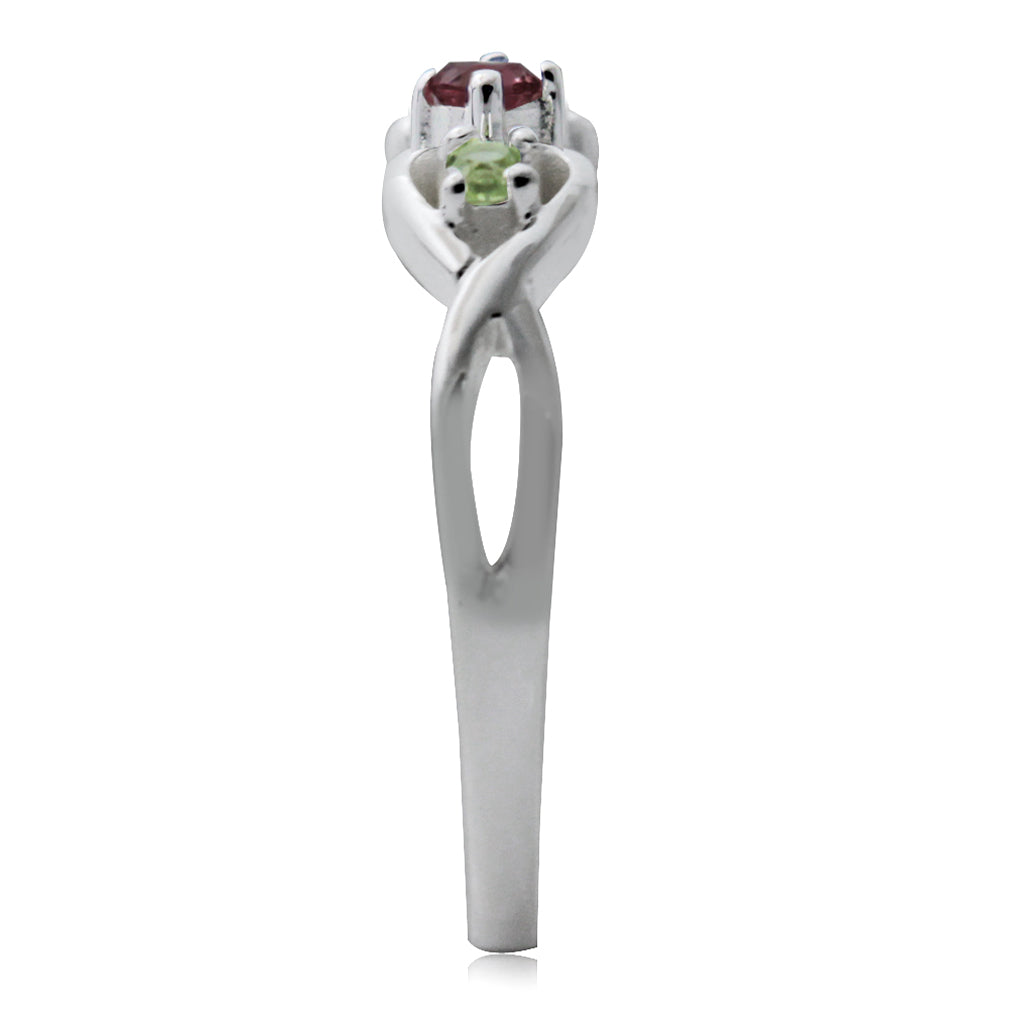 Petite Natural Pink Tourmaline and Peridot 925 Sterling Silver Twin Heart Ring - Silvershake-store