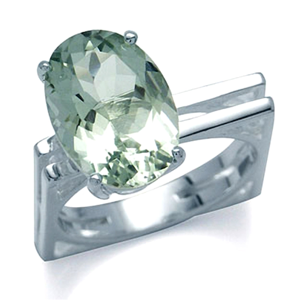 5.9ct. 14x10MM Natural Oval Shape Green Amethyst 925 Sterling Silver Solitaire Ring silvershake