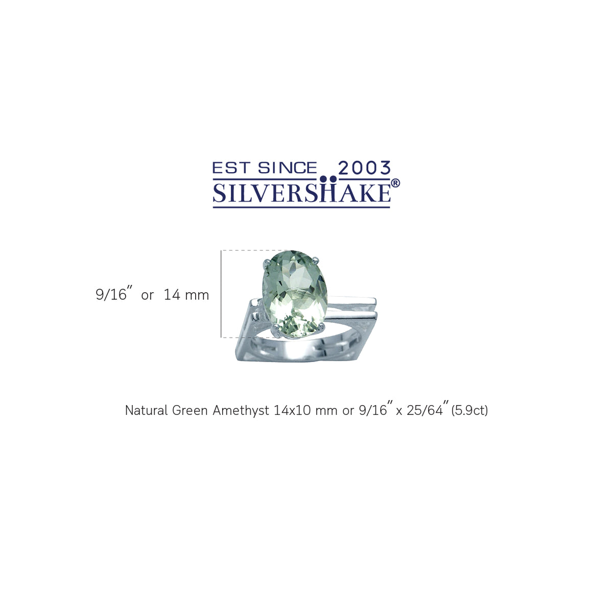 5.9ct. 14x10MM Natural Oval Shape Green Amethyst 925 Sterling Silver Solitaire Ring silvershake