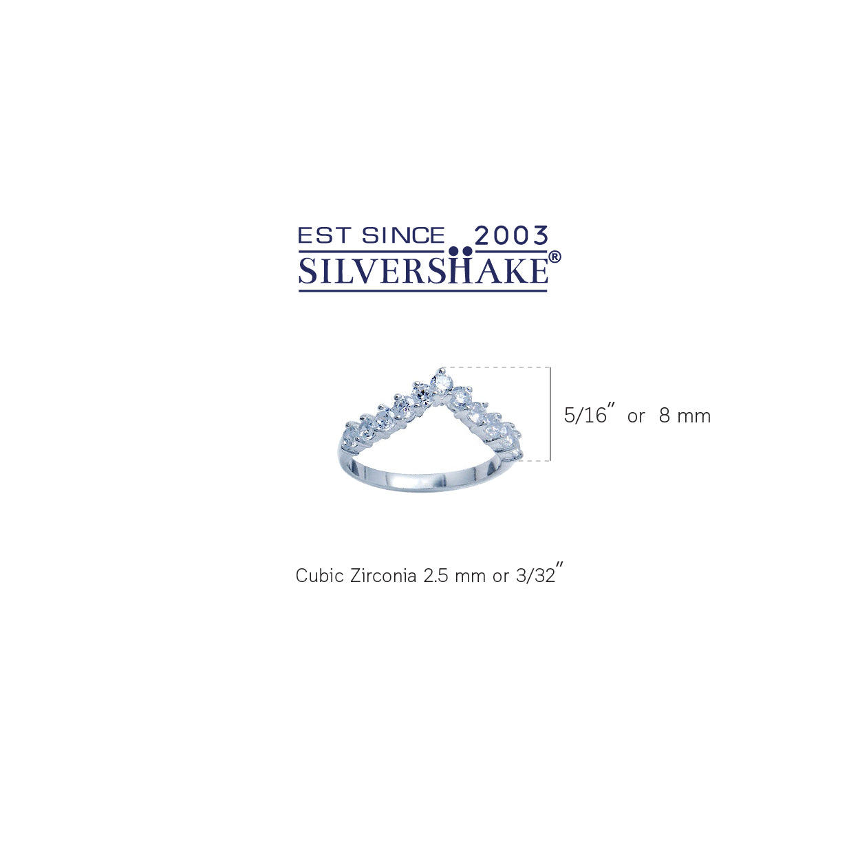 Round Shape Cubic Zirconia White Gold Plated 925 Sterling Silver V Shape Stackable Ring - Silvershake-store