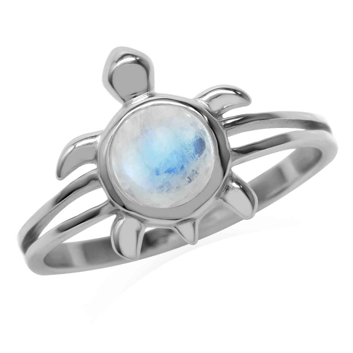 6mm Natural Round Shape Moonstone 925 Sterling Silver Turtle Fashion Casual Solitaire Ring