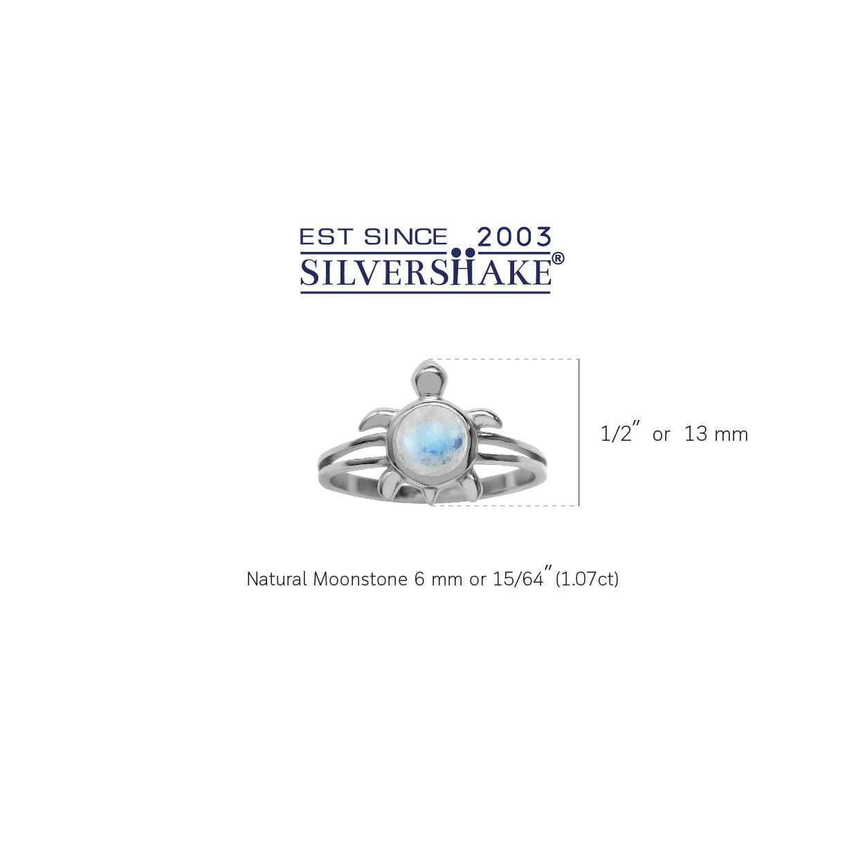 6mm Natural Round Shape Moonstone 925 Sterling Silver Turtle Fashion Casual Solitaire Ring