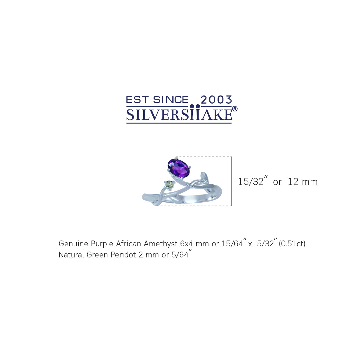 Petite Natural African Amethyst and Peridot 925 Sterling Silver Vine Leaf Ring - Silvershake-store